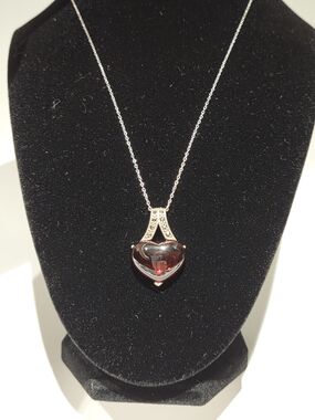 Heart-Shaped Red Rubellite Pendant With Sterling Silver Setting And Chain